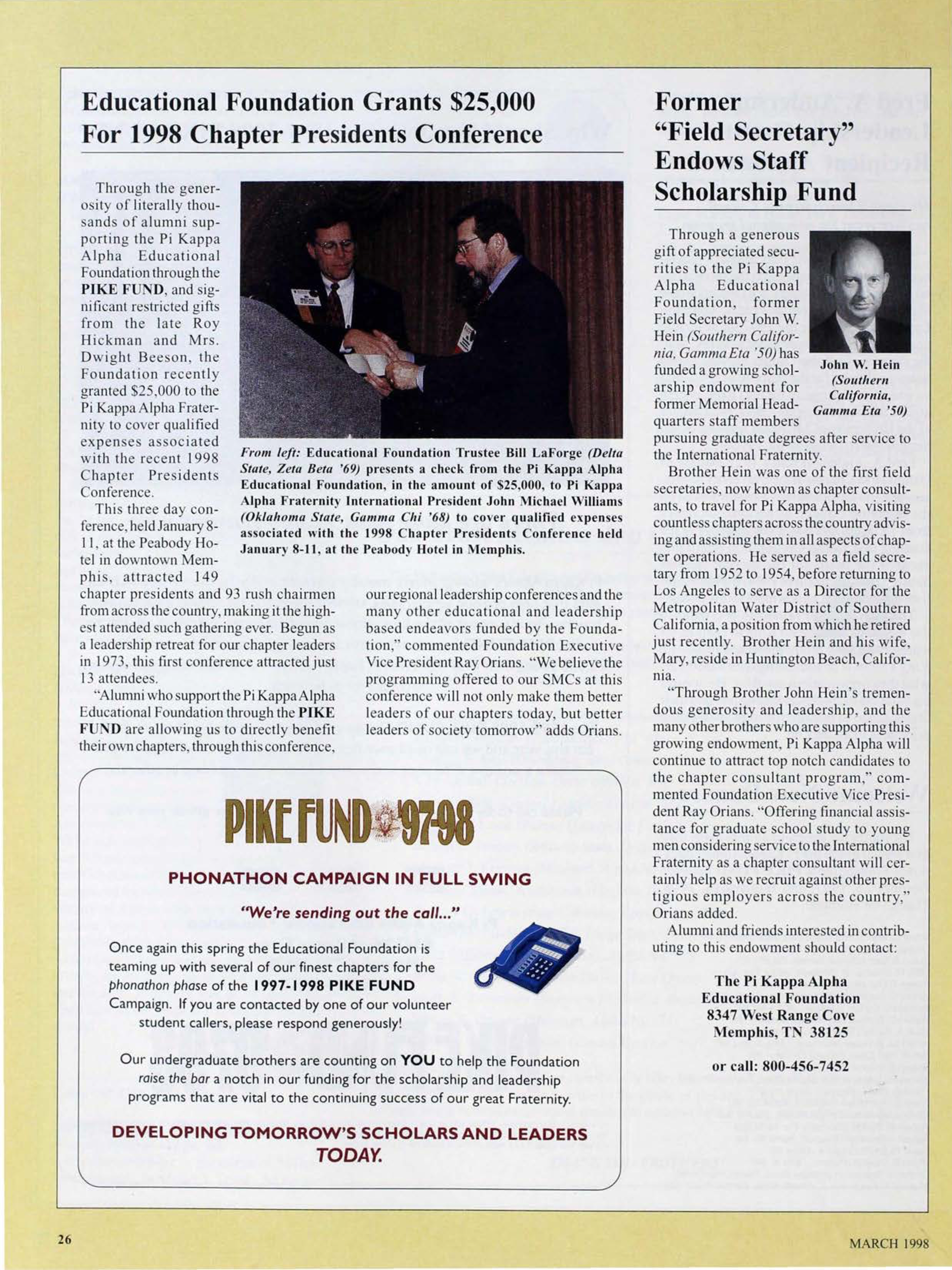 Educational Foundation Grants $25,000 for 1998 Chapter Presidents Conference